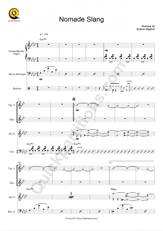 Partition full score Nomade Slang - Ibrahim Maalouf