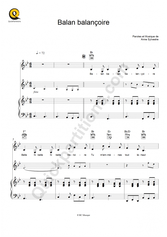 Balan balançoire Piano Sheet Music - Les Fabulettes d'Anne Sylvestre