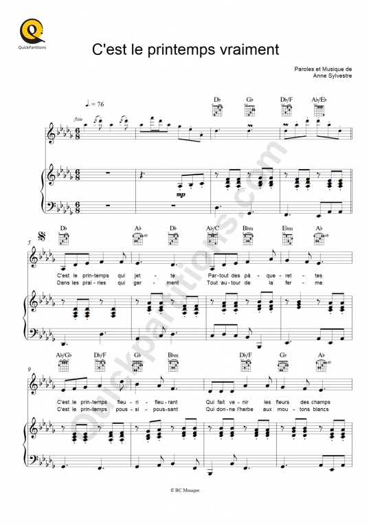 C'est le printemps vraiment Piano Sheet Music - Les Fabulettes d'Anne Sylvestre