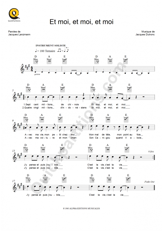 Et moi, et moi, et moi Leadsheet Sheet Music - Jacques Dutronc