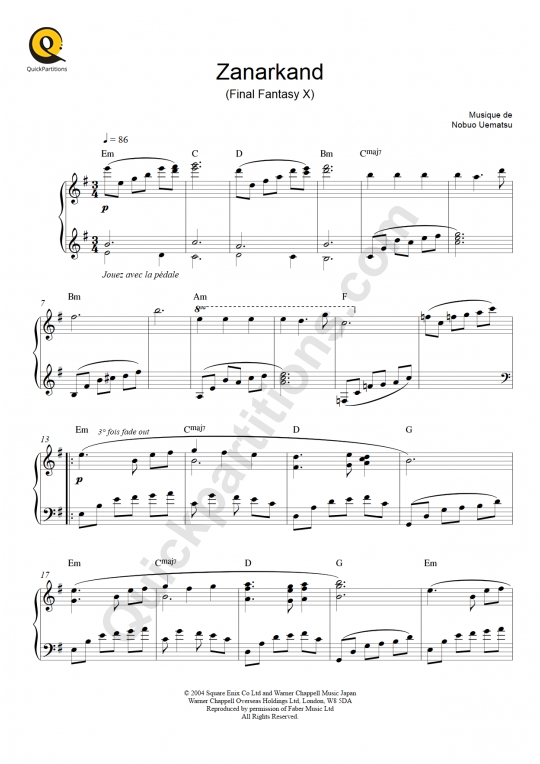 To Zanarkand (Final Fantasy X) Piano Sheet Music - Nobuo Uematsu