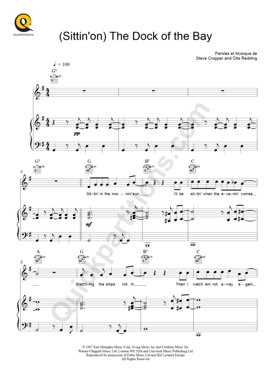 Partition piano (Sittin'on) The Dock of the Bay - Otis Redding