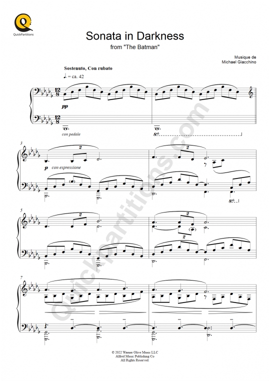 Partition piano solo Sonata in Darkness (The Batman) de Michael Giacchino