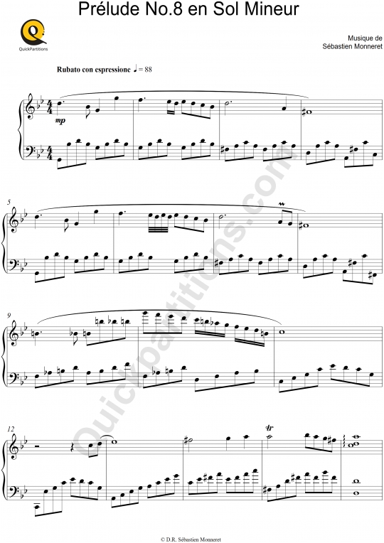 Partition piano Prélude N°8 en Sol Mineur  - Haley Myles