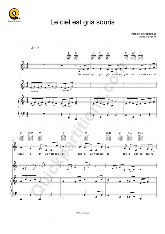 Le ciel est gris souris Piano Sheet Music - Les Fabulettes d'Anne Sylvestre
