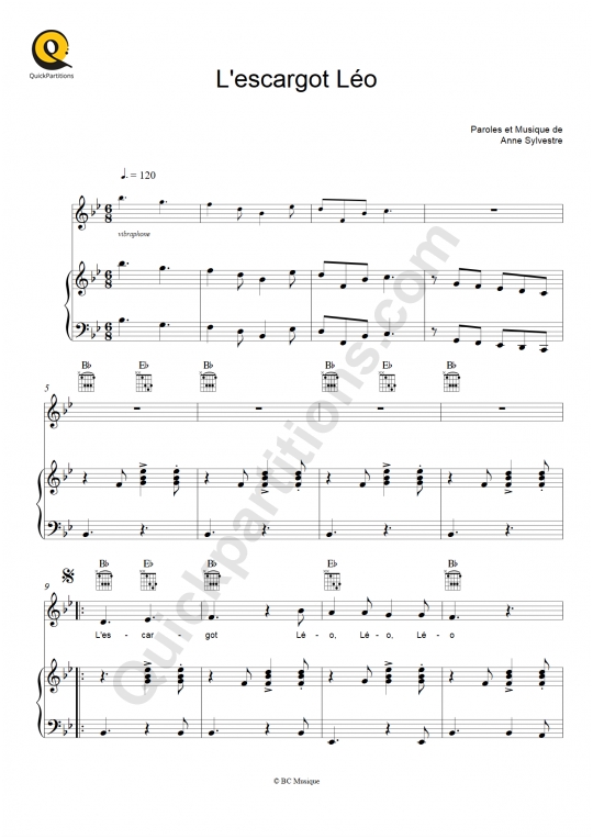 L'escargot Léo Piano Sheet Music - Les Fabulettes d'Anne Sylvestre