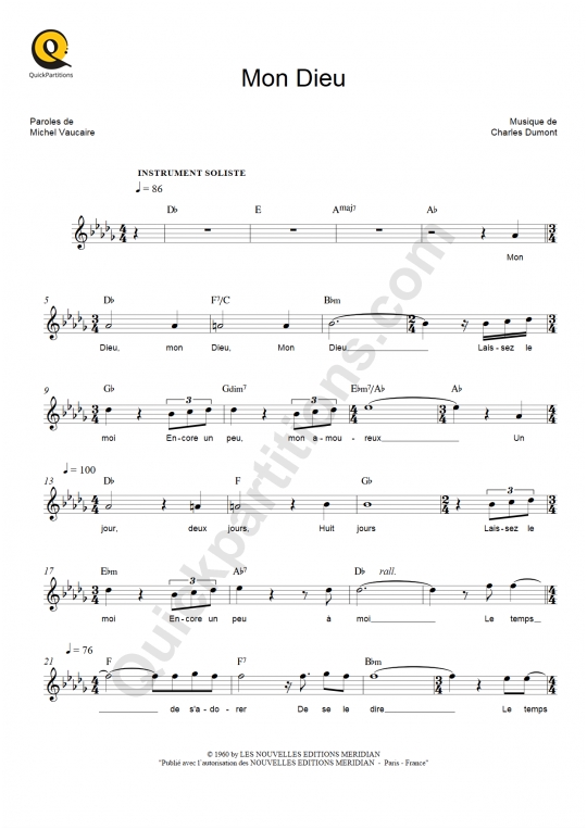 Mon Dieu Leadsheet Sheet Music - Edith Piaf