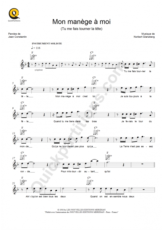 Partition pour Instruments Solistes Mon manège à moi - Edith Piaf