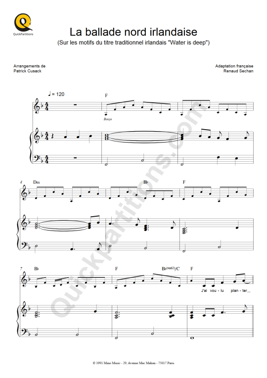 La ballade nord irlandaise Piano Sheet Music from Renaud