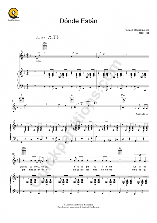 Partition piano Dónde Están - Florent Pagny