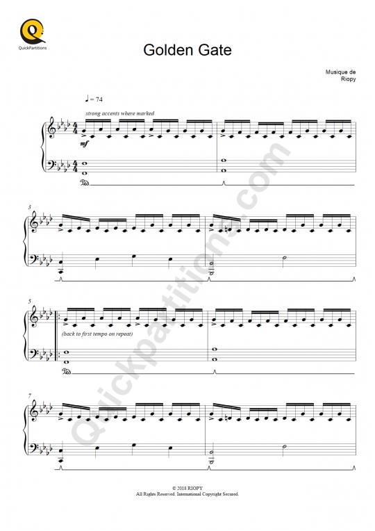 Golden Gate Piano Sheet Music - Riopy