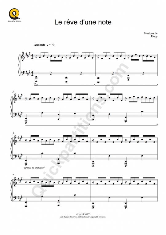 Partition piano Le rêve d'une note - Riopy