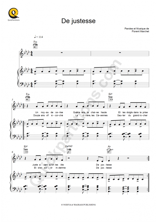 Partition piano De justesse - Florent Marchet