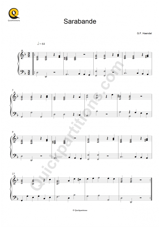 Partition piano Sarabande - Georg Friedrich Haendel