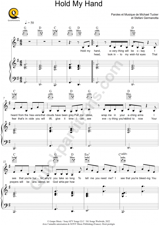 Partition piano Hold My Hand (Top Gun : Maverick) - Lady Gaga