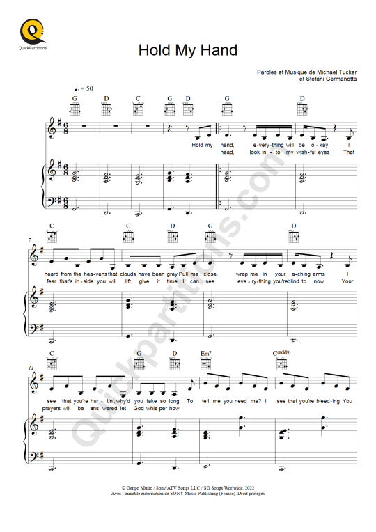 Partition piano Hold My Hand (Top Gun : Maverick) - Lady Gaga