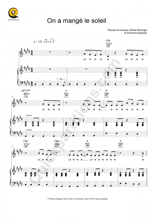 Partition piano On a mangé le soleil  - Céphaz