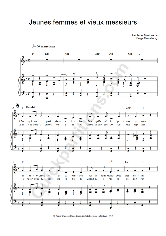 Partition piano Jeunes femmes et vieux messieurs - Serge Gainsbourg
