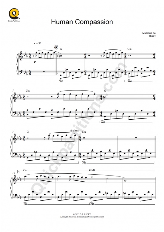 Partition piano Human Compassion - Riopy