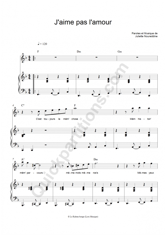 J'aime pas l'amour Piano Sheet Music - Olivia Ruiz