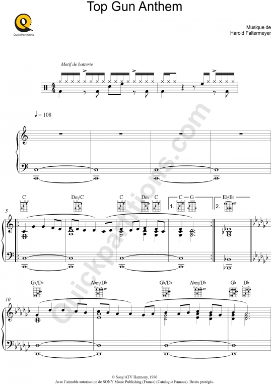 Partition piano Top Gun Anthem - Harold Faltermeyer