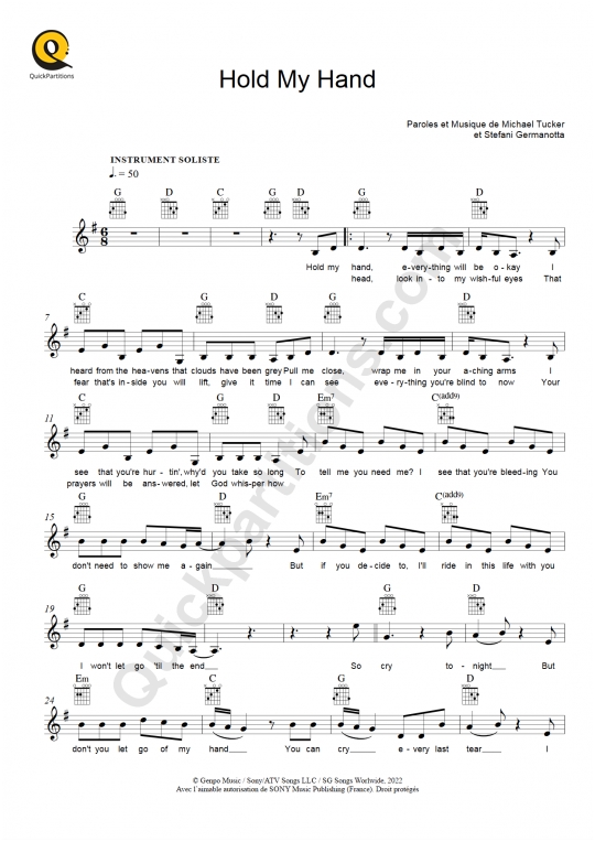 Partition pour Instruments Solistes Hold My Hand (Top Gun : Maverick) - Lady Gaga