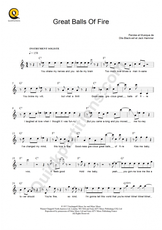 Partition pour Instruments Solistes Great Balls Of Fire - Jerry Lee Lewis