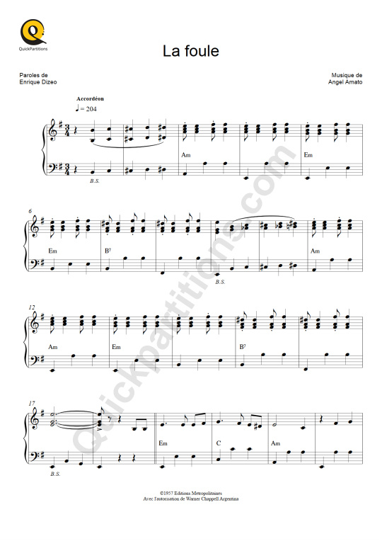 La foule Accordion Sheet Music - Edith Piaf