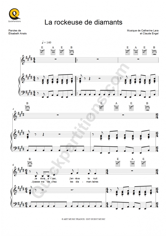 Partition piano La rockeuse de diamants - Catherine Lara
