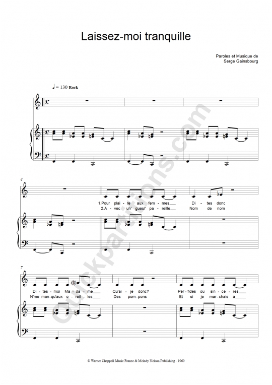 Partition piano Laissez-moi tranquille - Serge Gainsbourg