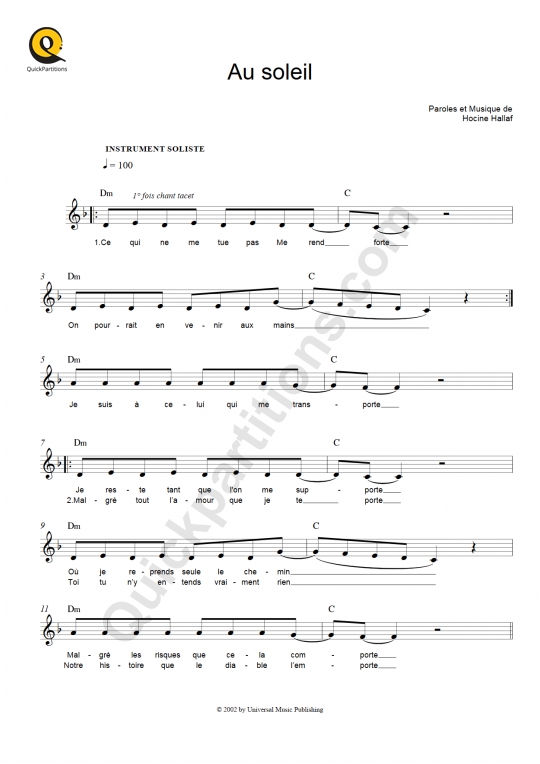 Au soleil Leadsheet Sheet Music - Jenifer