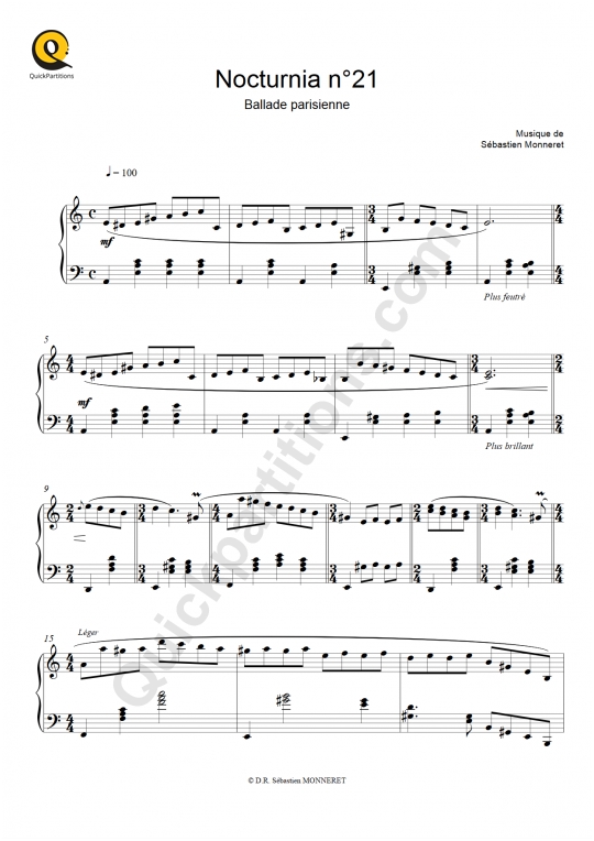 Nocturnia n°21 Piano Sheet Music - Sébastien MONNERET