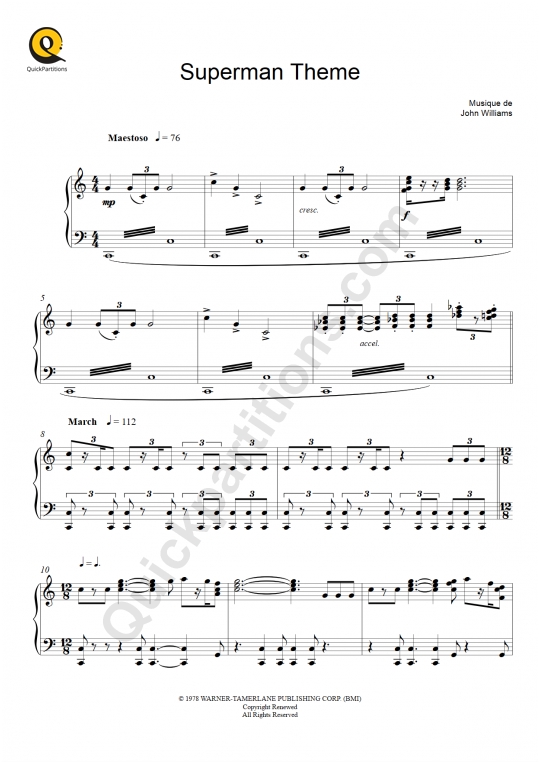 Partition piano Superman Theme - John Williams