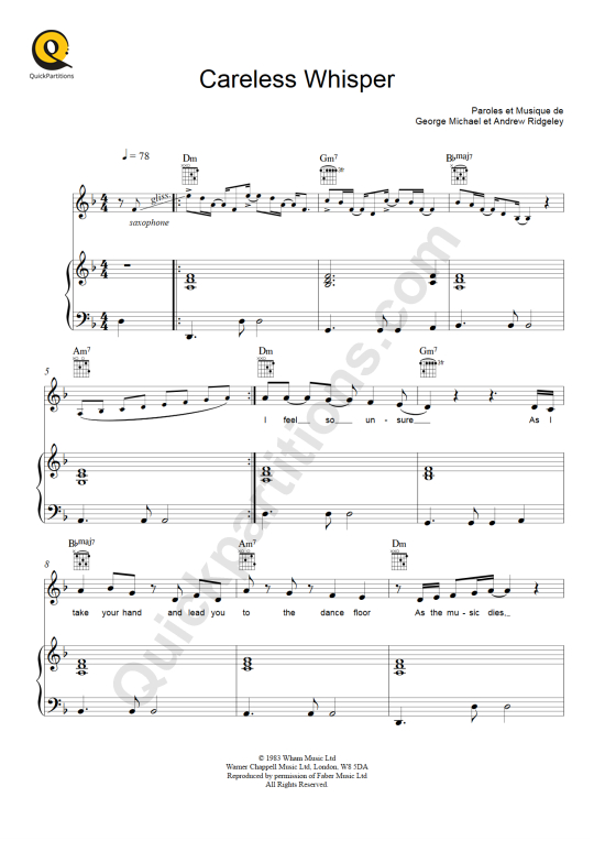Partition piano Careless Whisper - George Michael