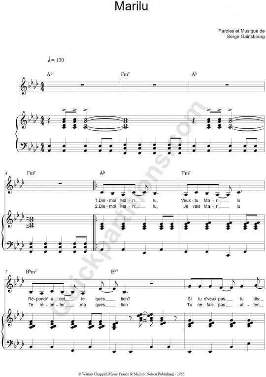 Partition piano Marilu - Serge Gainsbourg