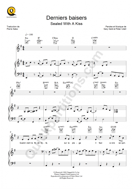 Derniers baisers Piano Sheet Music - Laurent Voulzy
