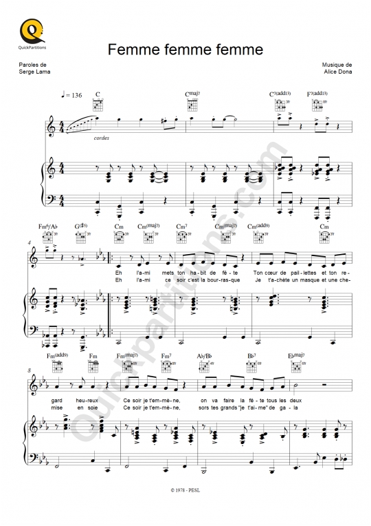 Partition piano Femme femme femme - Serge Lama