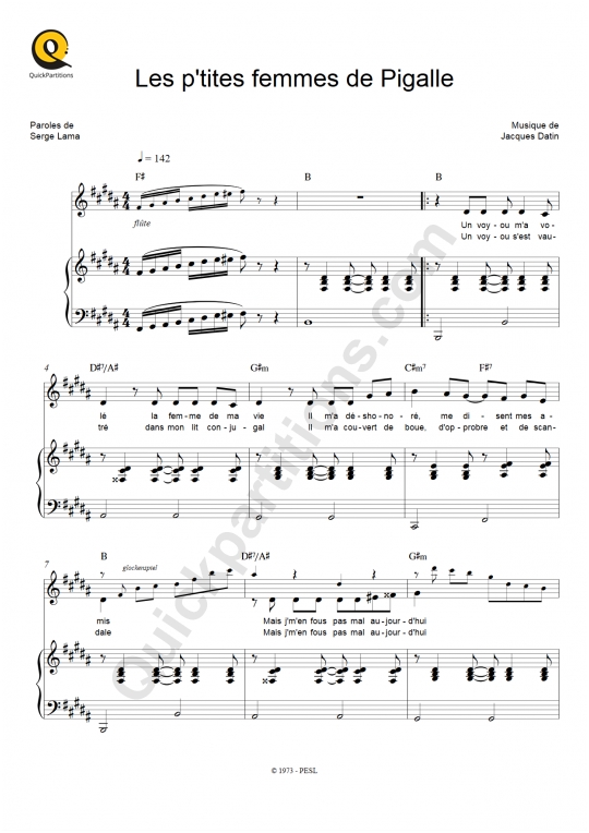 Les p'tites femmes de Pigalle Piano Sheet Music - Serge Lama