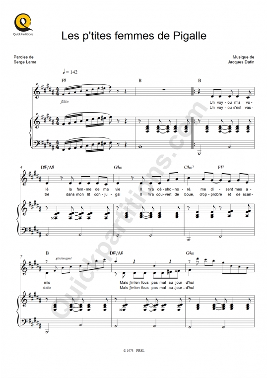 Partition piano Les p'tites femmes de Pigalle - Serge Lama