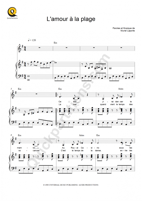Partition piano L'amour à la plage - Niagara