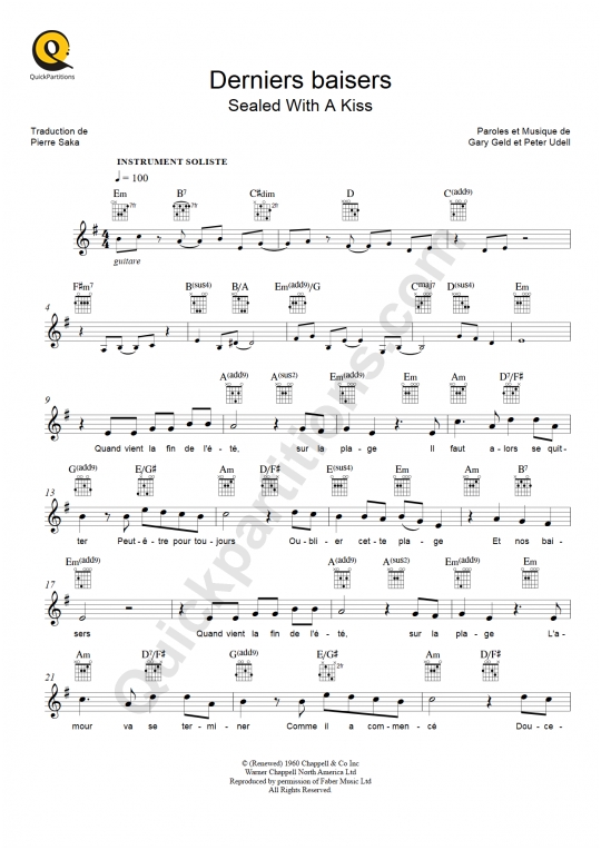 Partition pour Instruments Solistes Derniers baisers - Laurent Voulzy