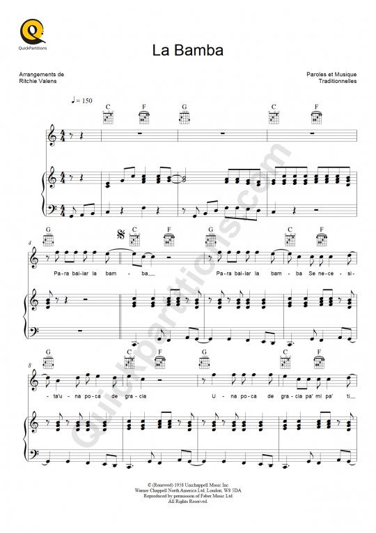 Partition piano La Bamba - Richie Valens