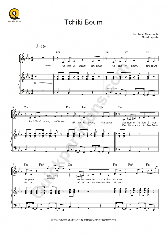 Partition piano Tchiki Boum - Niagara