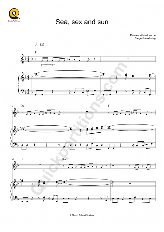 Partition piano Sea, sex and sun - Serge Gainsbourg