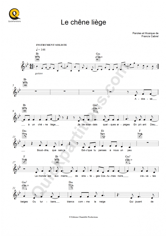 Le chêne liège Leadsheet Sheet Music - Francis Cabrel