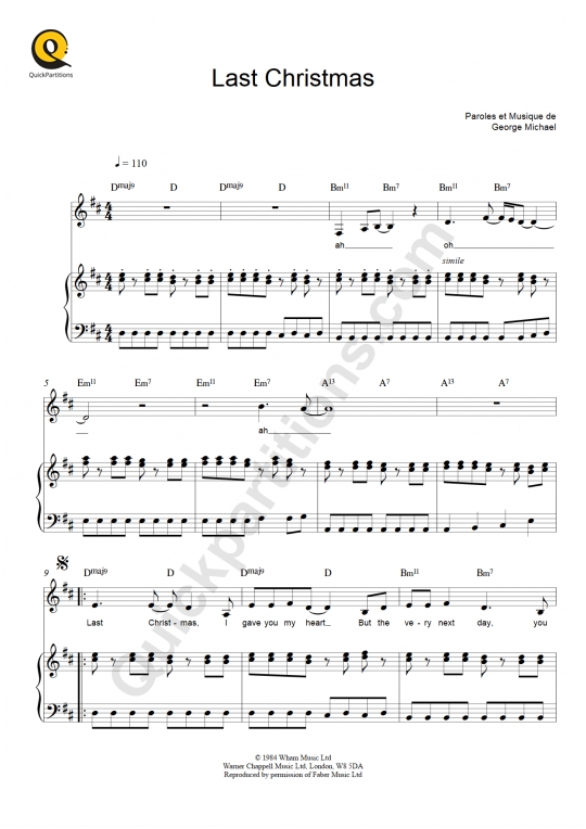 Last Christmas Piano Sheet Music - Wham!