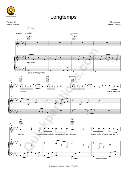 Longtemps Piano Sheet Music - Amir