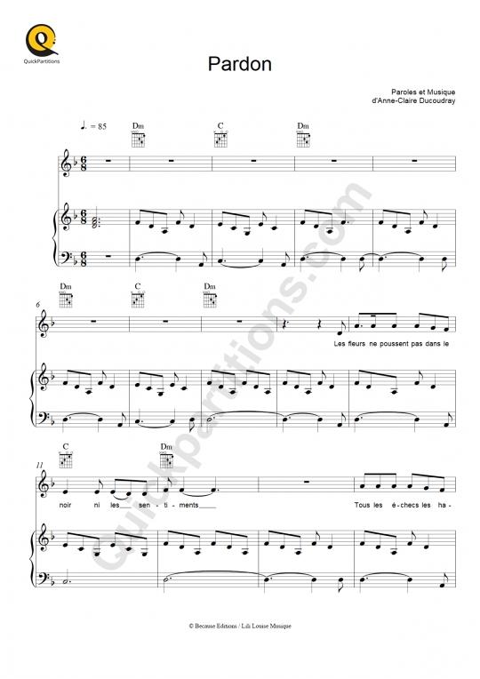 Partition piano Pardon - Mentissa
