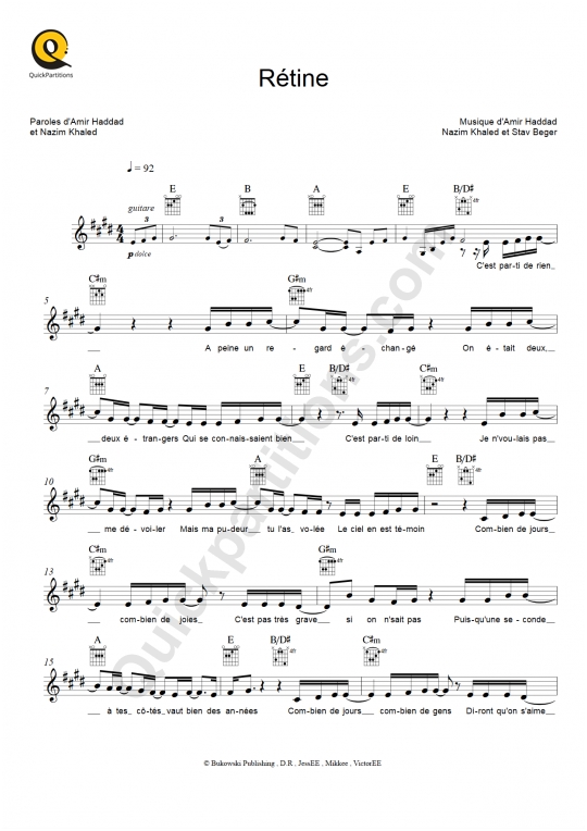 Rétine Leadsheet Sheet Music - Amir