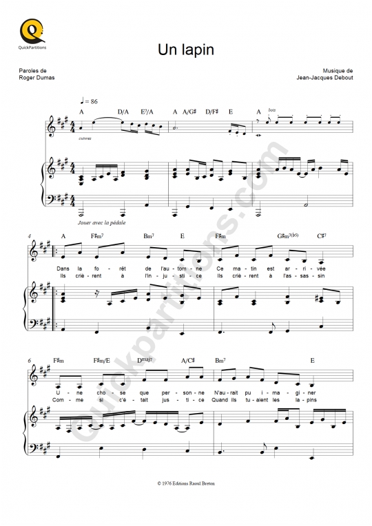 Partition piano Un lapin - Chantal Goya